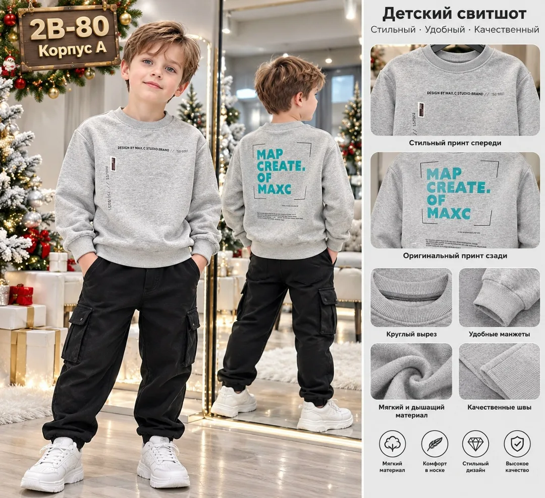 Кофта из хлопка с начесом, подходит для повседневного ношения — фото 1