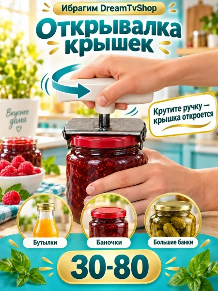 Крышка не поддаётся Поставьте открывалку на крышку и поверните белую ручку банка открыта — фото 1