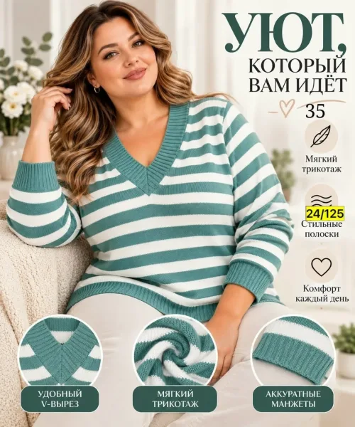 Джемпер женский полоска фабричная вязка — фото 3
