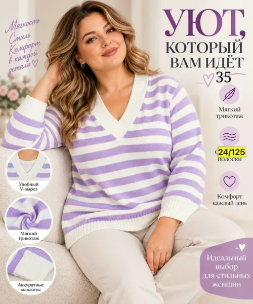 Джемпер женский полоска фабричная вязка — фото 4
