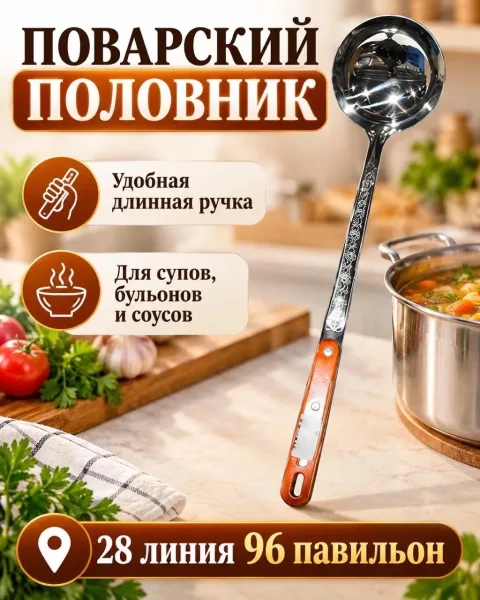 Половник из нержавеющей стали с деревянной ручкой — фото 4