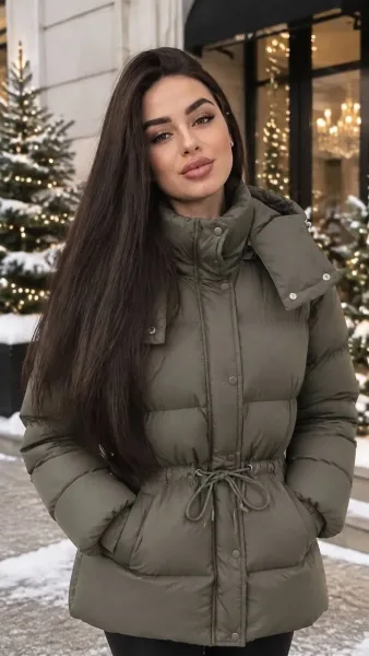Зимняя куртка с объёмным воротником и утяжкой на талии — фото 1