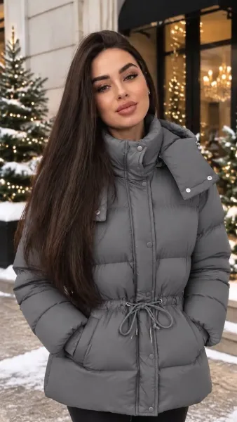 Зимняя куртка с объёмным воротником и утяжкой на талии — фото 3