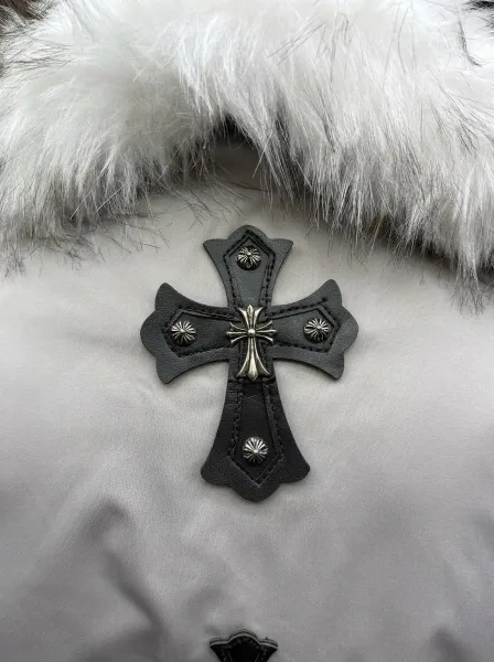 Пуховик CHROM HEARTS со съемным мехом из искусственного меха — фото 4
