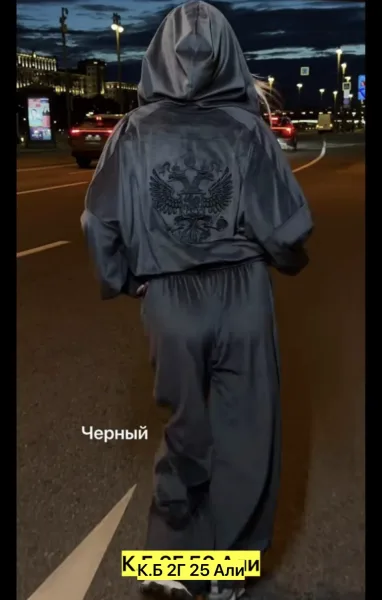Костюм из велюра с гербом, трендовый образ для сезона — фото 7