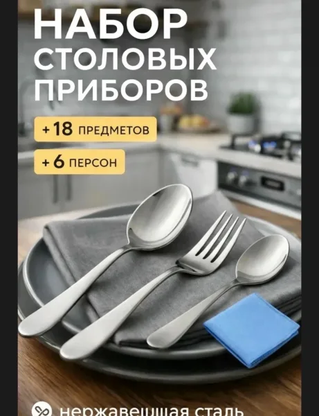 Набор столовых приборов 18пр, нержавеющая сталь — фото 7