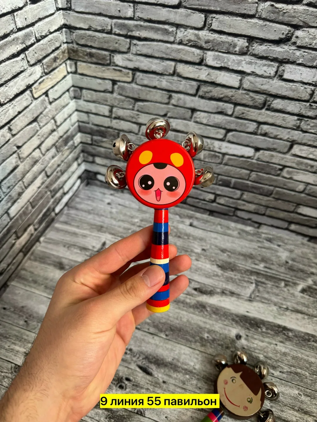 Игрушка Детские бубенцы на ручке из натурального дерева — фото 4