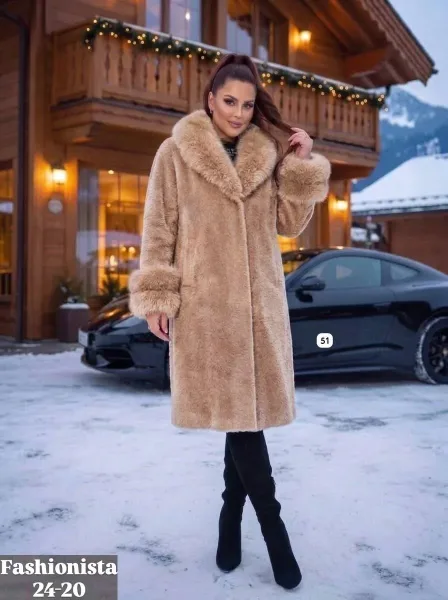 Пальто премиум-класса из ткани альпака с натуральным мехом — фото 4