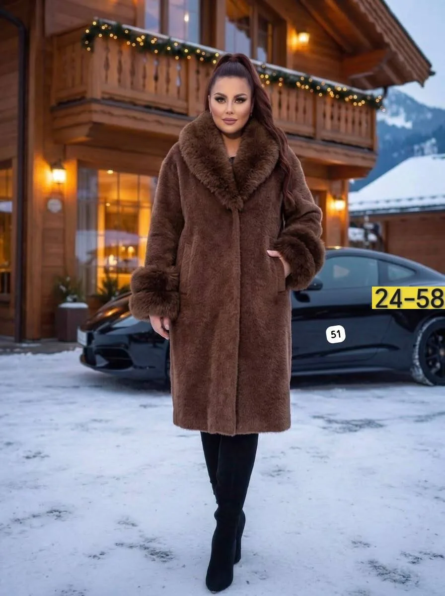 Пальто премиум-класса из ткани альпака с натуральным мехом — фото 1