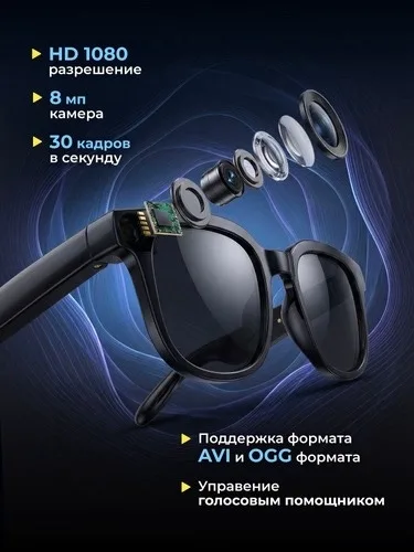 Умные очки смарт с камерой мужские и женские для экзамена с экраном и ИИ переводчиком солнцезащитные с блютуз наушниками — фото 4