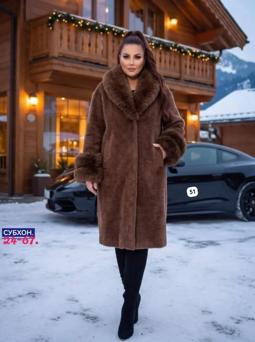 Пальто премиум-класса из ткани альпака с натуральным мехом — фото 1