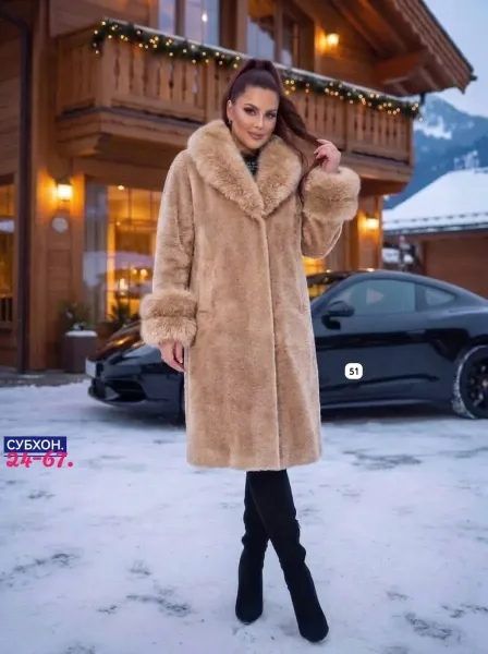 Пальто премиум-класса из ткани альпака с натуральным мехом — фото 3