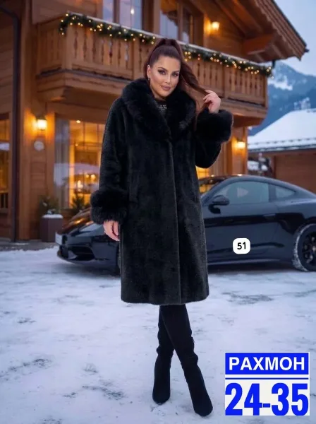 Пальто премиум-класса из ткани альпака с натуральным мехом — фото 1