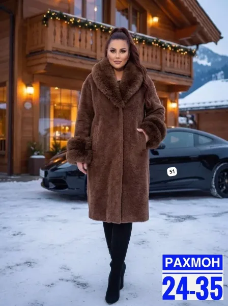 Пальто премиум-класса из ткани альпака с натуральным мехом — фото 2