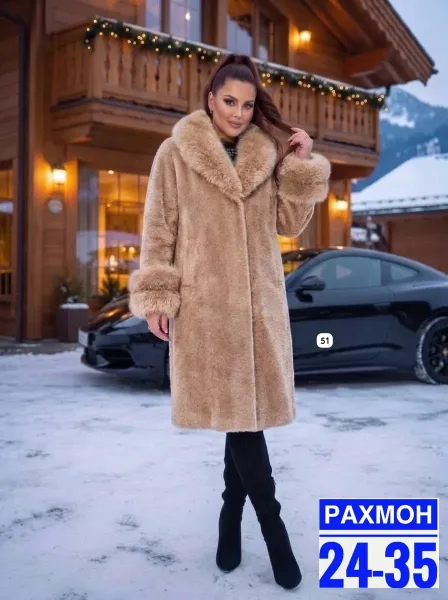 Пальто премиум-класса из ткани альпака с натуральным мехом — фото 3