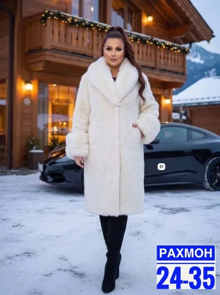 Пальто премиум-класса из ткани альпака с натуральным мехом — фото 4