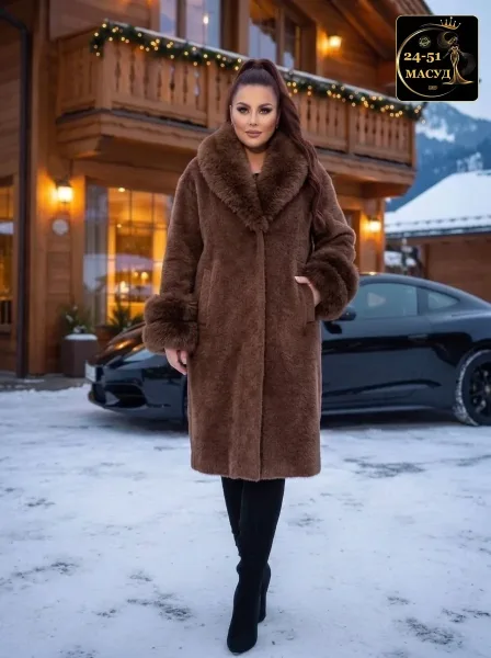 Пальто премиум-класса из ткани альпака с натуральным мехом — фото 3