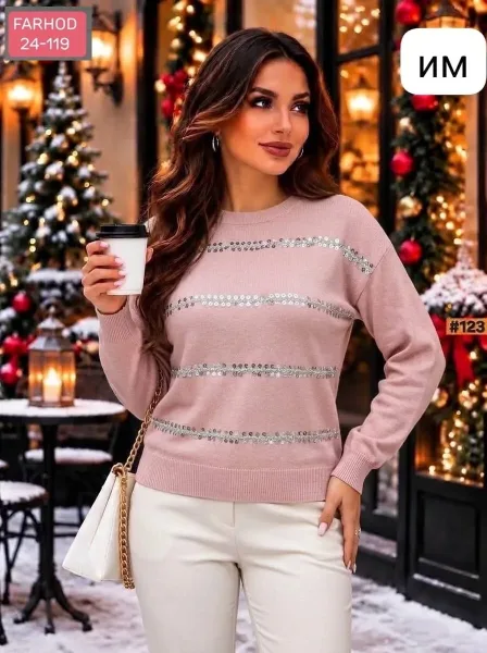 Кофточка женская из ткани кашмировые пайетка — фото 5