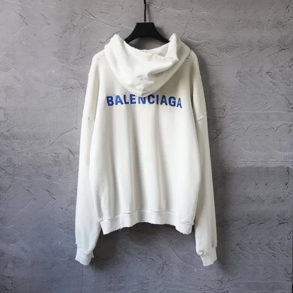 Молочное худи на молнии с синей вышивкой Balenciaga — фото 7