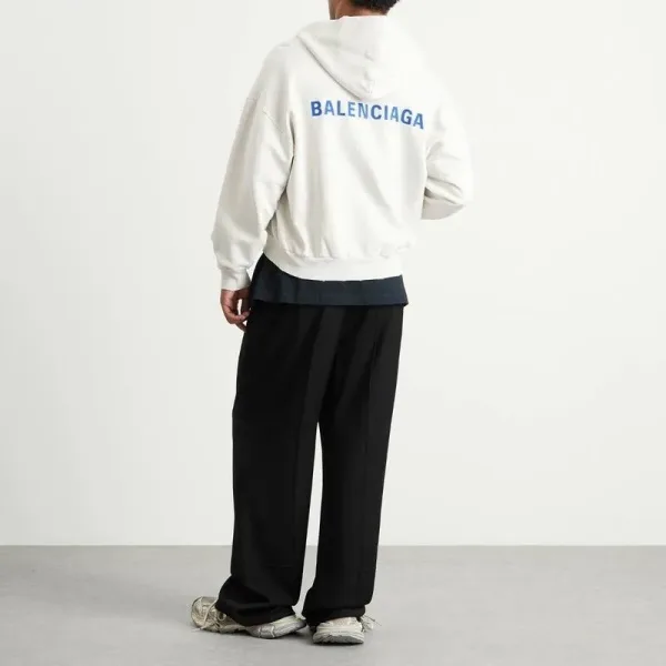 Молочное худи на молнии с синей вышивкой Balenciaga — фото 8