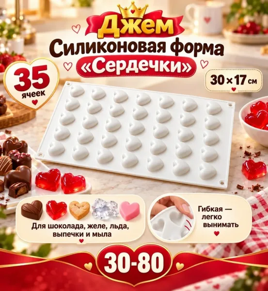 Силиконовая форма Сердечки — фото 1