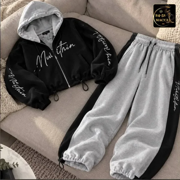 Набор из кофты на молнии с капюшоном и свободных брюк — фото 3