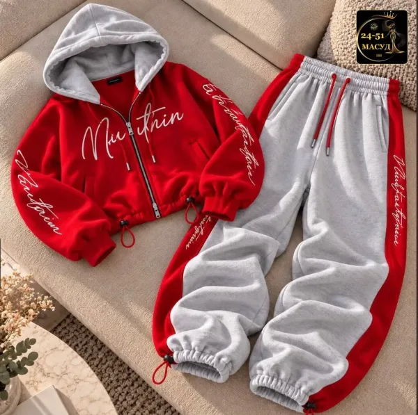 Набор из кофты на молнии с капюшоном и свободных брюк — фото 4