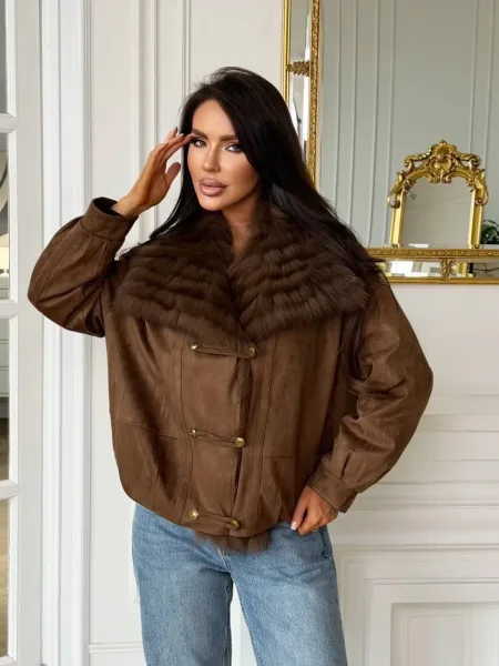 Парка с натуральным мехом, утиный пух, мех лисы, мех енота — фото 4