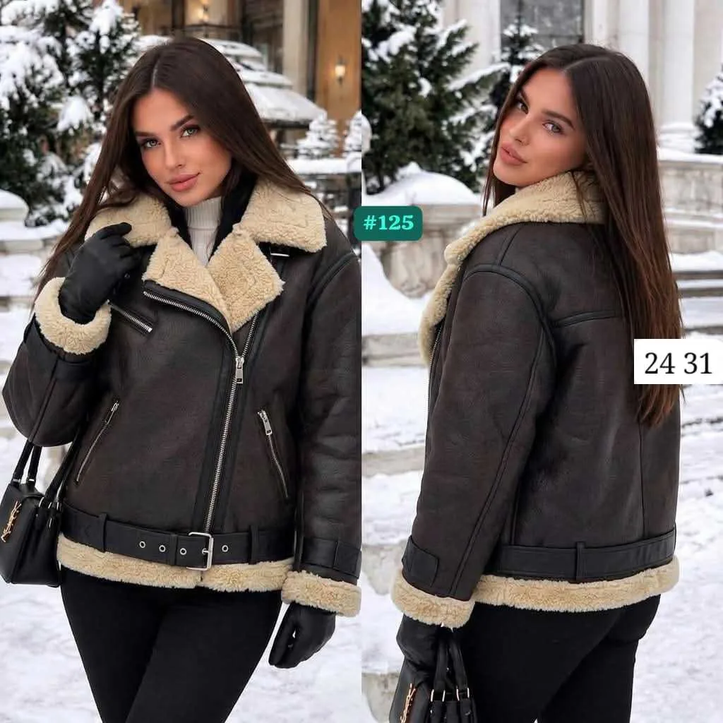 Чёрная куртка-дублёнка с меховым воротником — фото 2