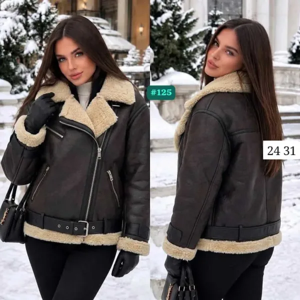 Чёрная куртка-дублёнка с меховым воротником — фото 2