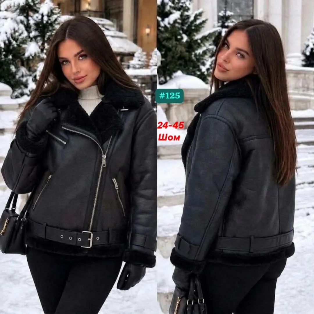 Чёрная куртка-дублёнка с меховым воротником — фото 2