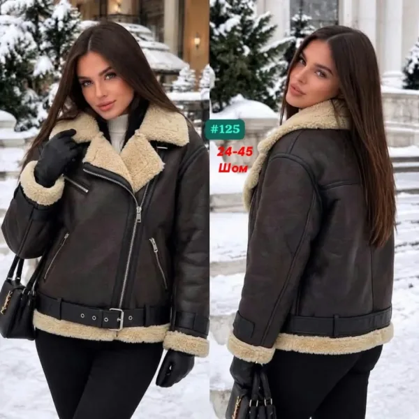 Чёрная куртка-дублёнка с меховым воротником — фото 1