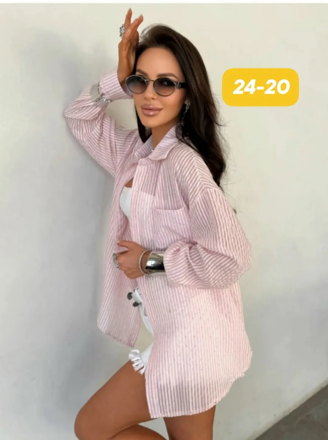 Рубашка с камушками Oversize — фото 15