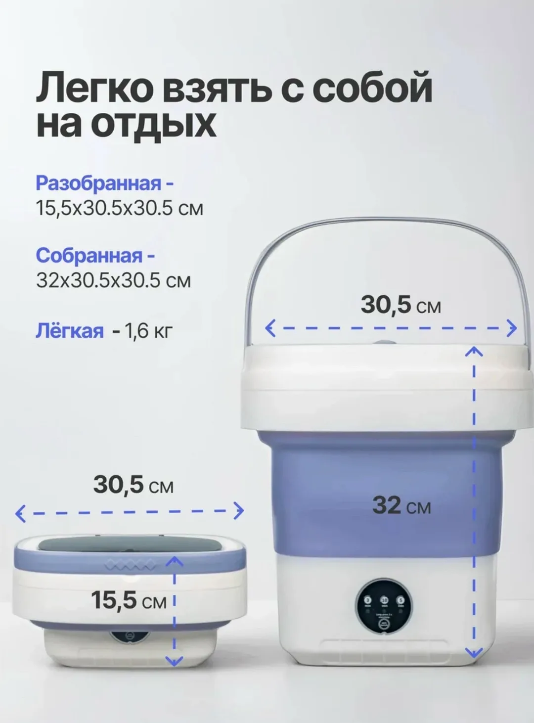 Компактная стиральная машина объемом 12 литров с тремя режимами стирки — фото 3