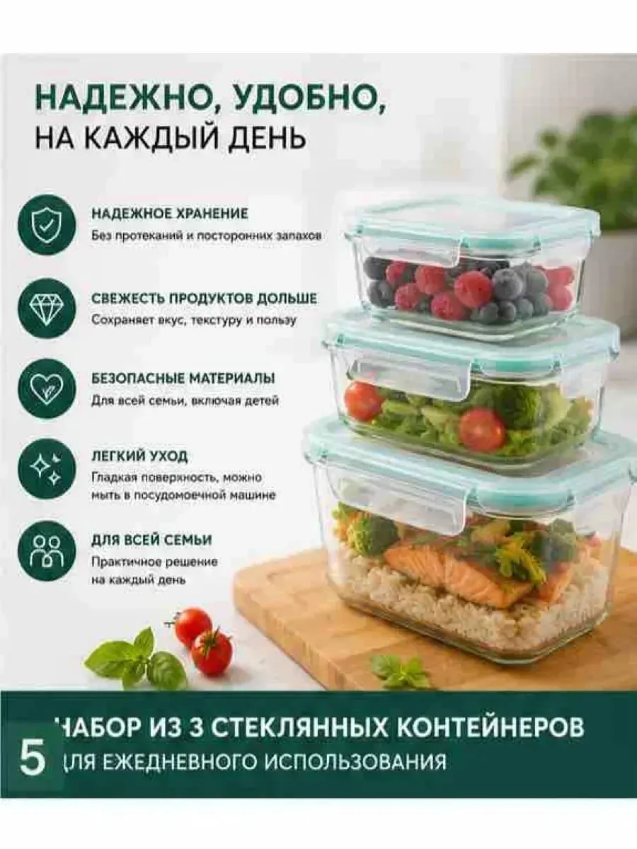 Набор из трех стеклянных контейнеров объемом — фото 6