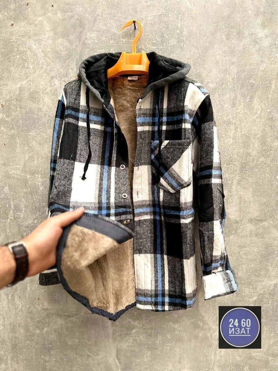 Рубашка с капюшоном кашемир с мехом UNISEX — фото 1