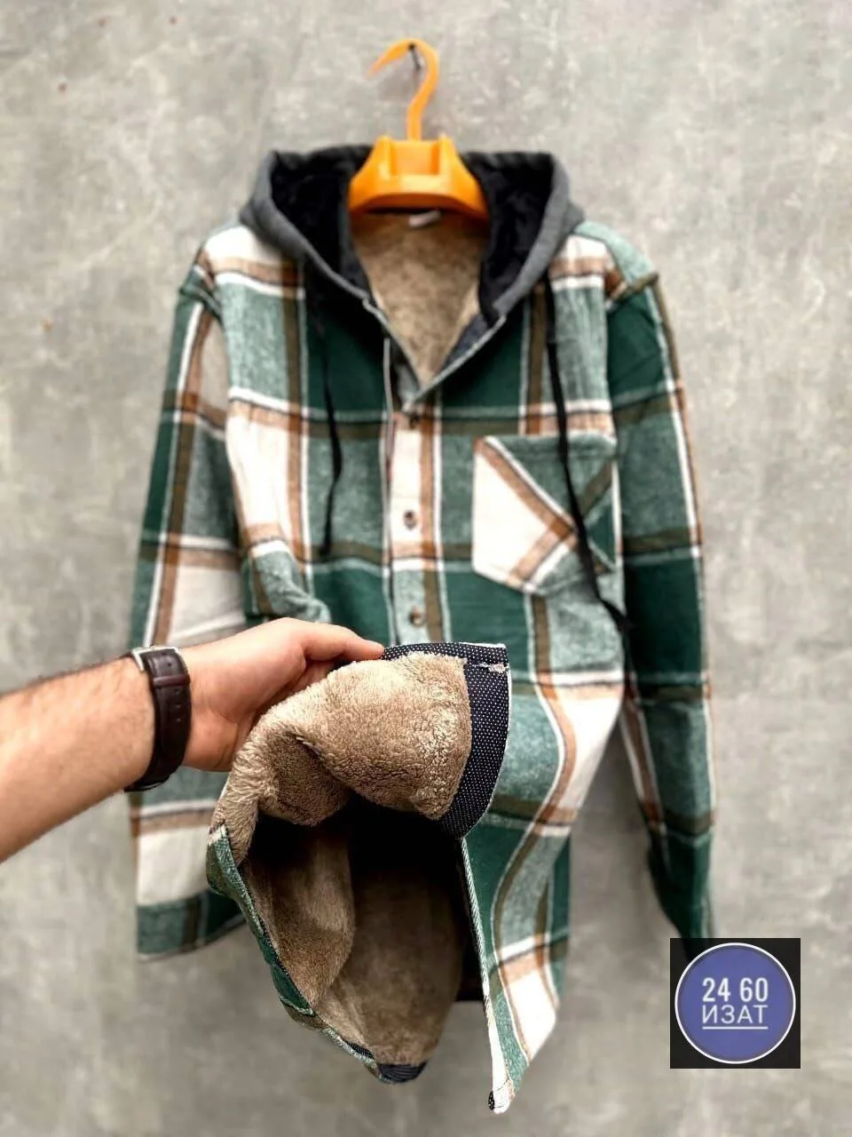 Рубашка с капюшоном кашемир с мехом UNISEX — фото 3