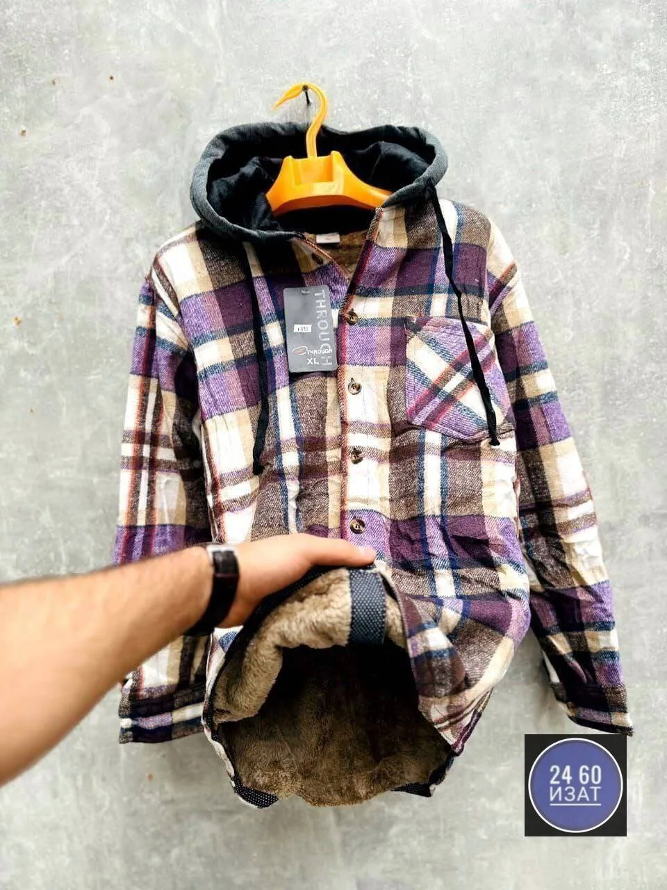 Рубашка с капюшоном кашемир с мехом UNISEX — фото 5