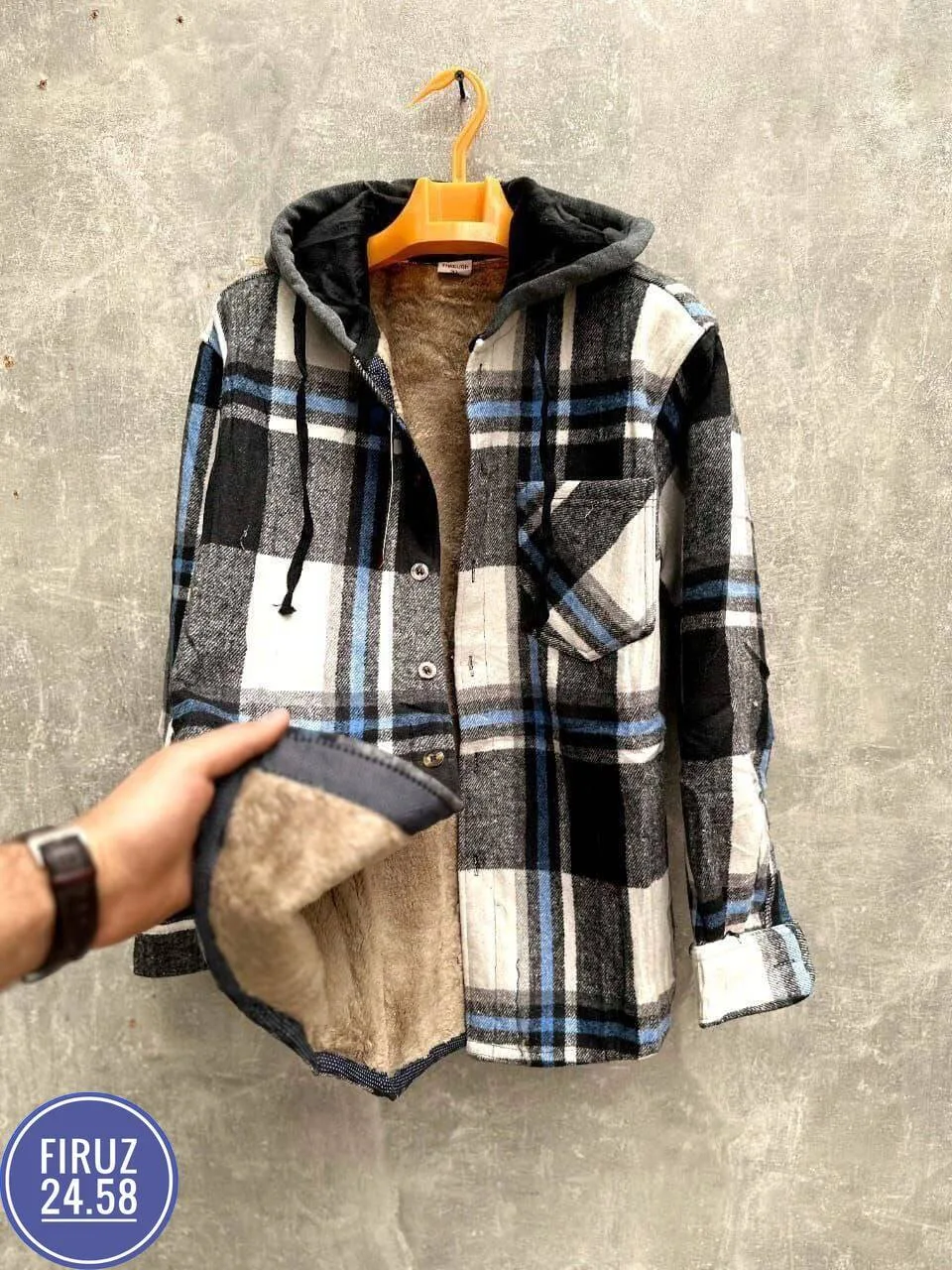Рубашка с капюшоном кашемир с мехом UNISEX — фото 1