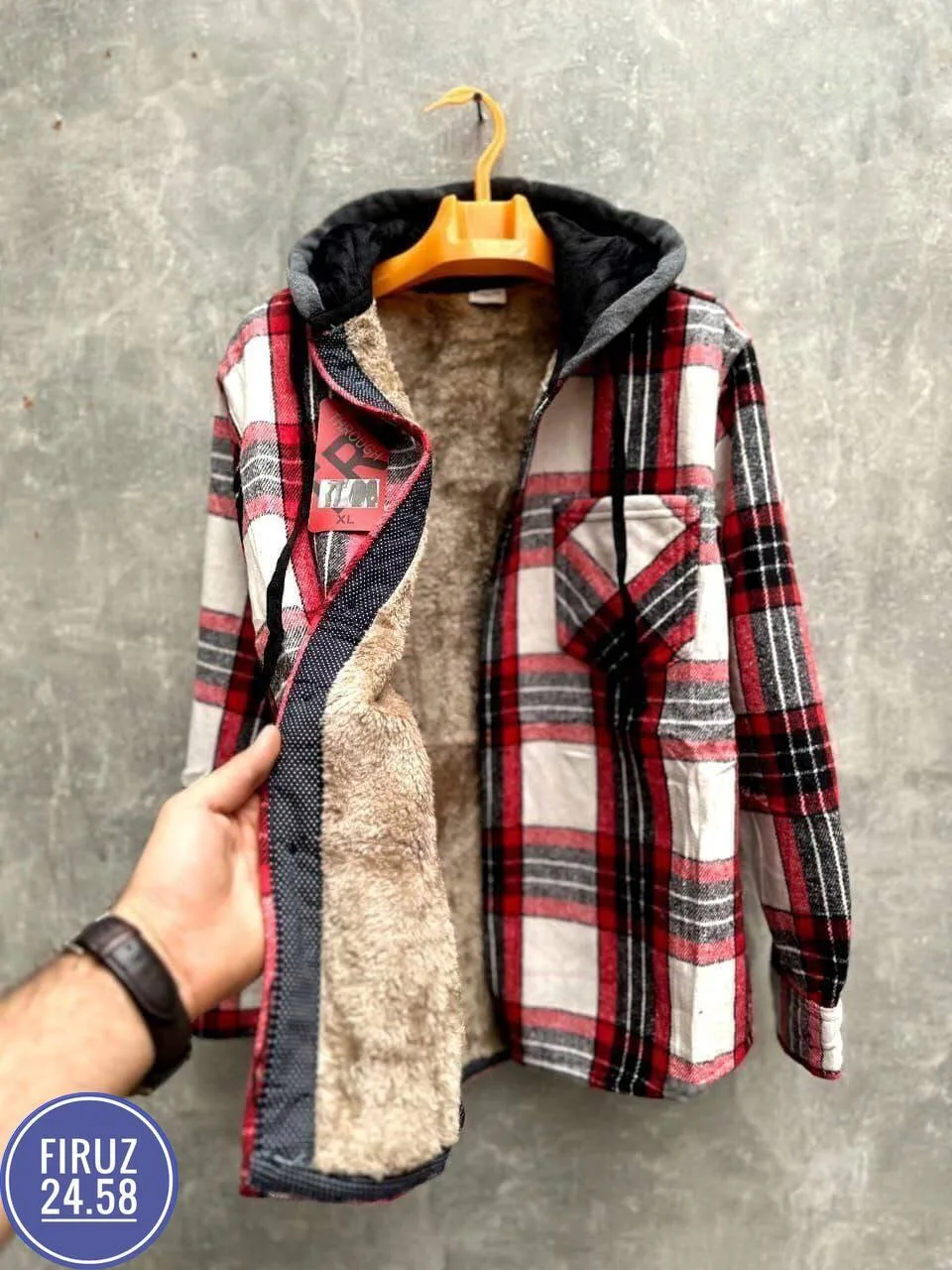 Рубашка с капюшоном кашемир с мехом UNISEX — фото 3