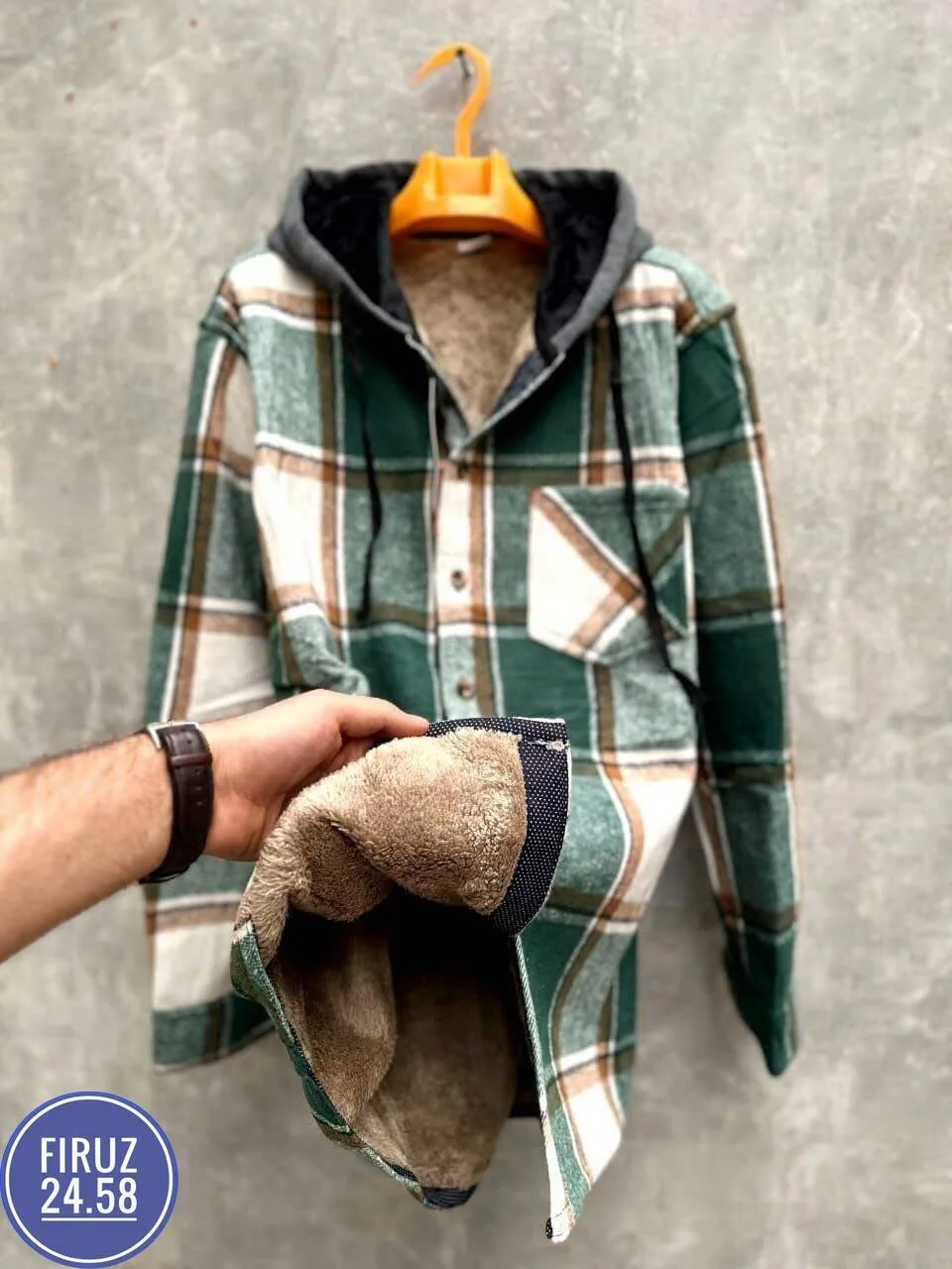 Рубашка с капюшоном кашемир с мехом UNISEX — фото 4