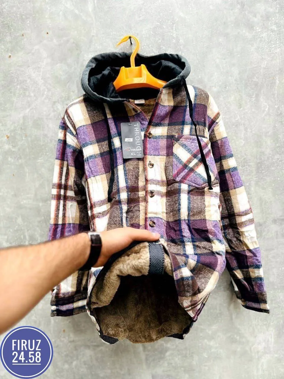 Рубашка с капюшоном кашемир с мехом UNISEX — фото 5