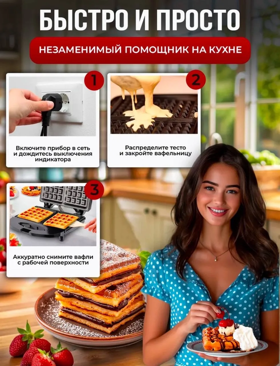 Вафельница электрическая для венских вафель — фото 10