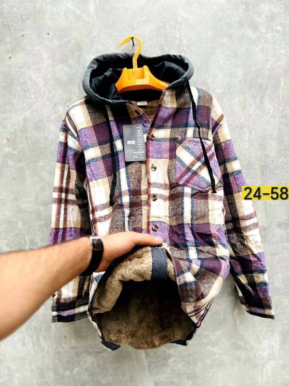 Рубашка с капюшоном кашемир с мехом UNISEX — фото 3