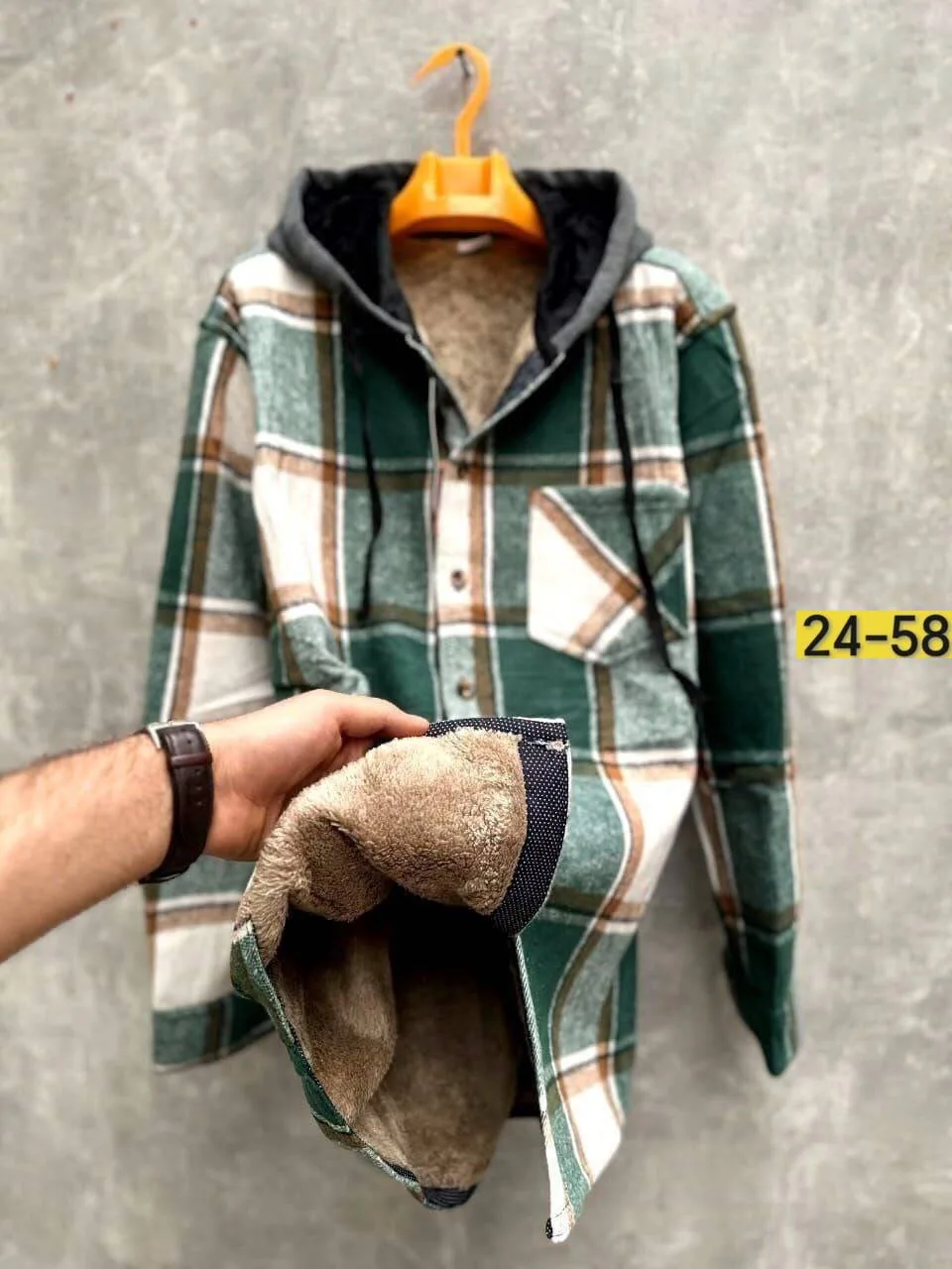 Рубашка с капюшоном кашемир с мехом UNISEX — фото 4
