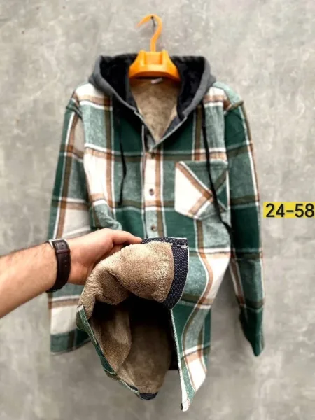 Рубашка с капюшоном кашемир с мехом UNISEX — фото 10