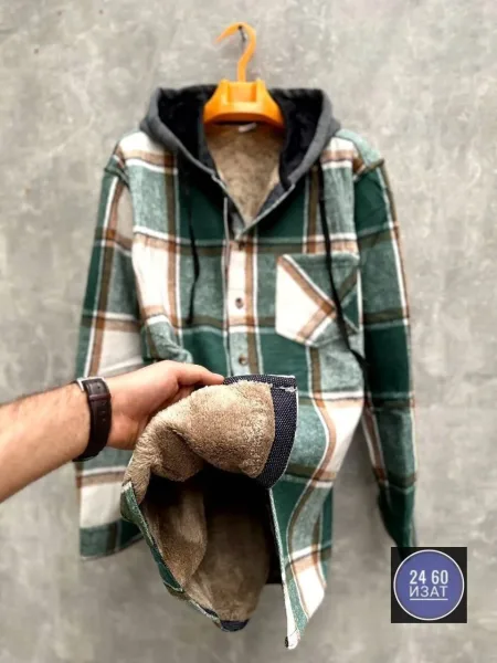 Рубашка с капюшоном кашемир с мехом UNISEX — фото 14