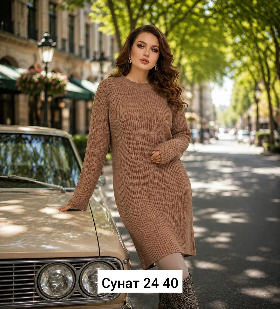 Однотонный свитер из натуральной пряжи с классической вязкой — фото 2