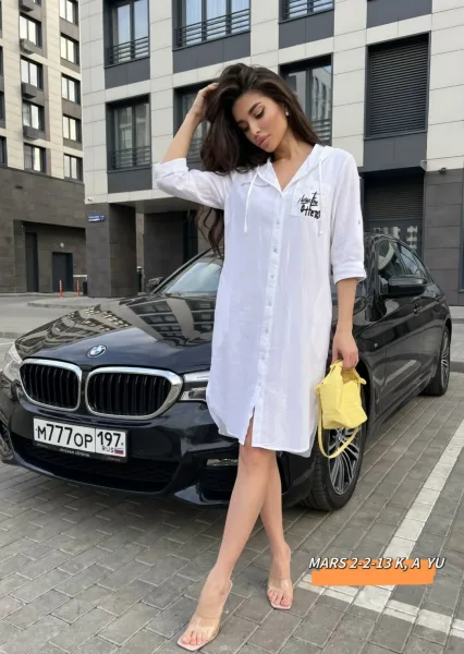 Платье-рубашка из натурального льна — фото 12