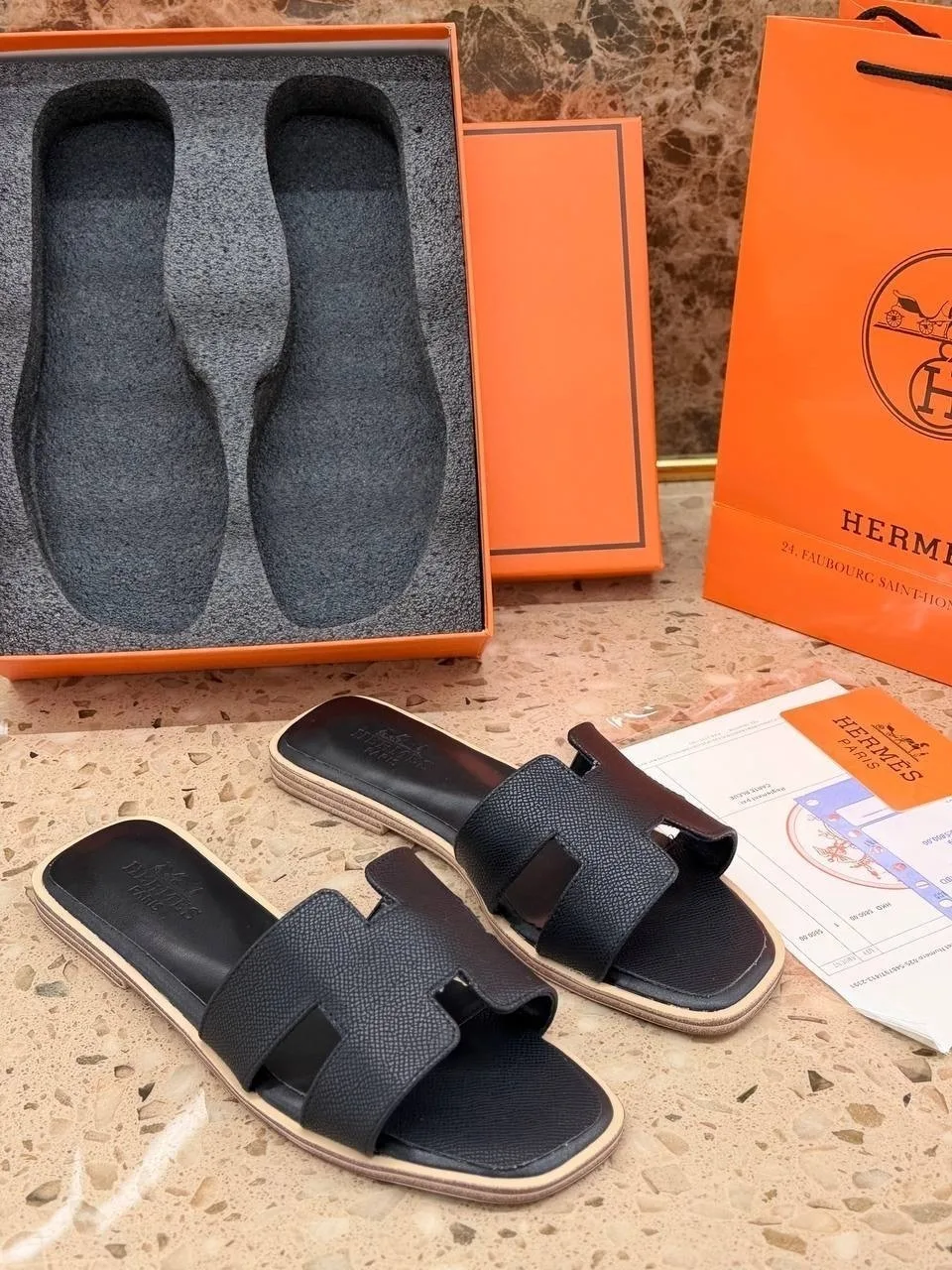Легкие и удобные тапочки Hermes премиального качества Коричневый — фото 7